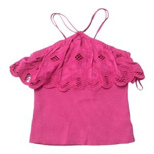 Anthropologie Women’s Pink Halter Top with Ruffles
Size: Small